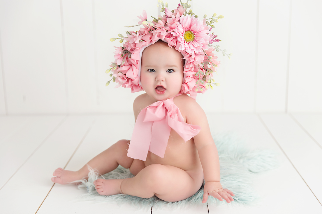 baby, bonnet, flowers, smile