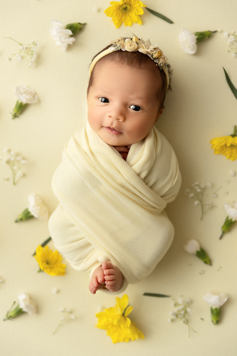 yellow-white-flowers-newborn-wrapped